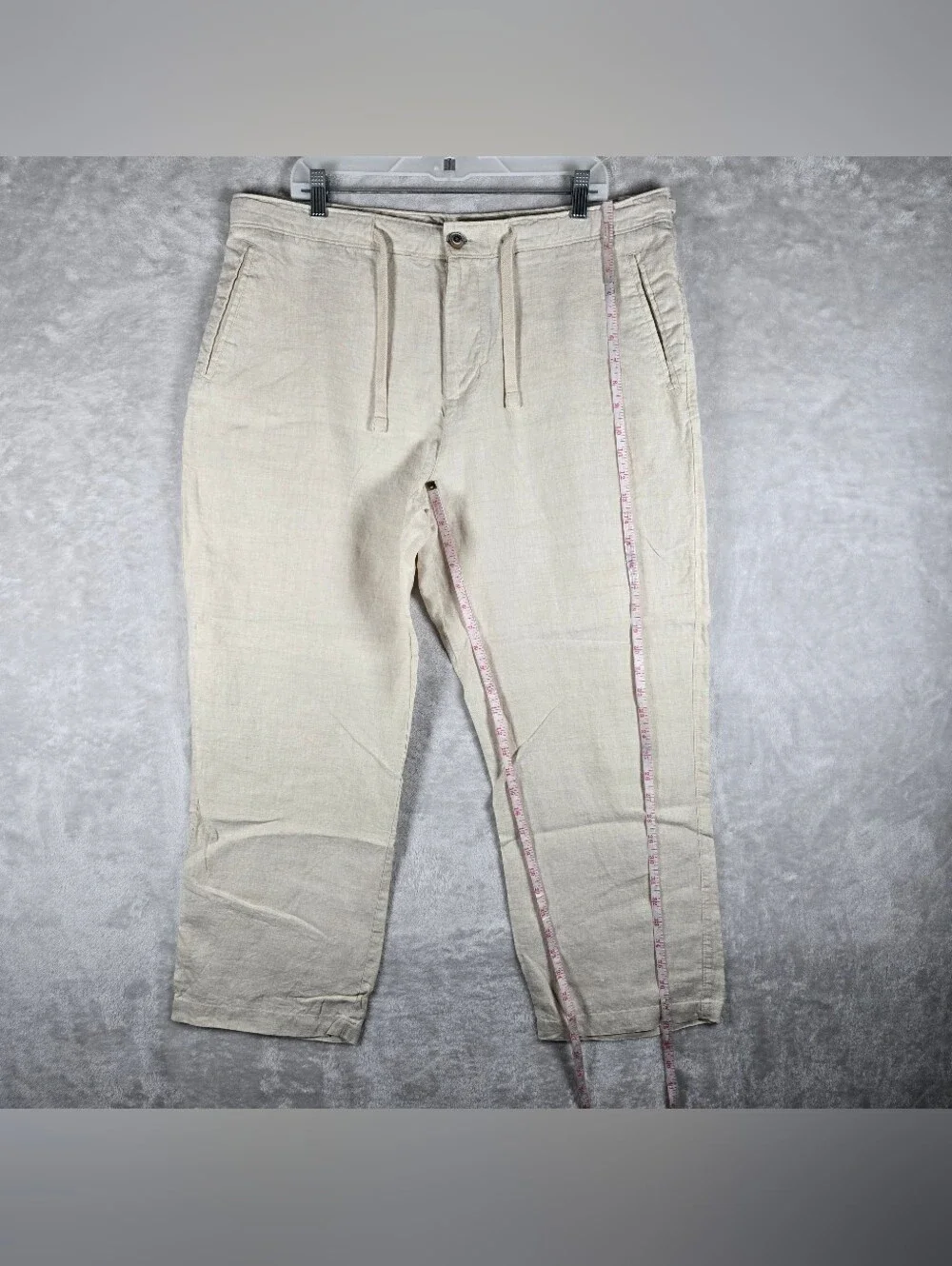 Tasso Elba 100% Linen Casual Pants Mens Size 38x28 Beige Flat Front Drawsting